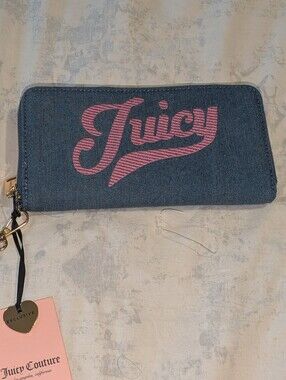 Juicy Couture Denim Zip Wallet with Pink Logo